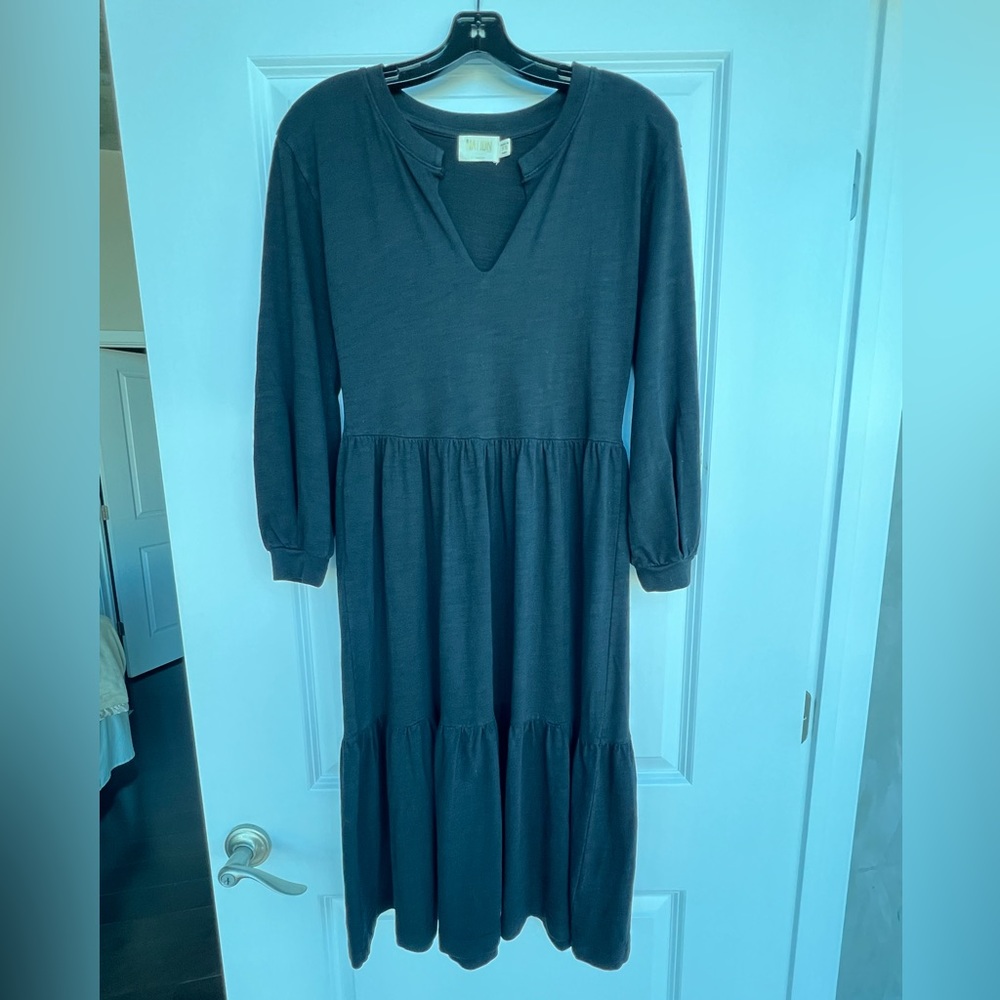 Nation Ltd. black tiered cotton midi dress